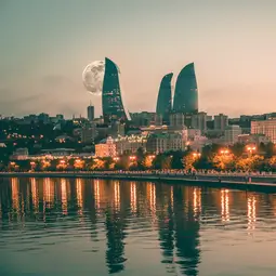 Baku Boulevard and Caspian Sea at Night
