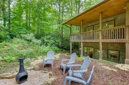 Patio & Fireplace: Tranquil Grandfather Mtn Cabin