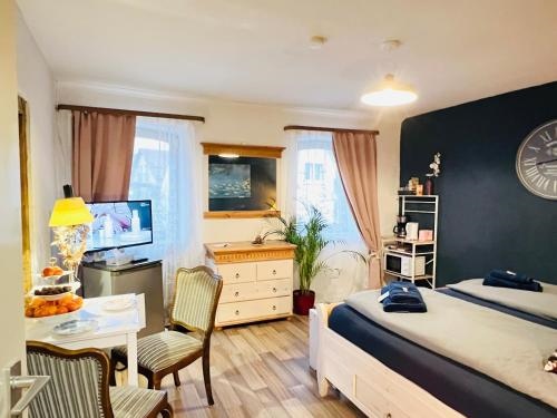 Apartment Amelie Zimmer mit TV W Lan Mikrowelle und Kuhlschrank Bad mit Dusche